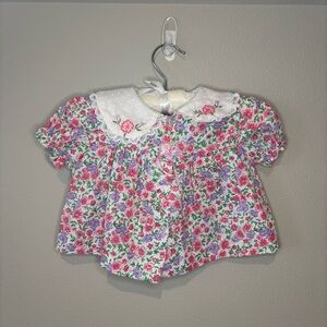 VINTAGE CRADLE TOGS‎ BABY GIRL Floral Embroidered w/ Lace Button Down Top 6-9M